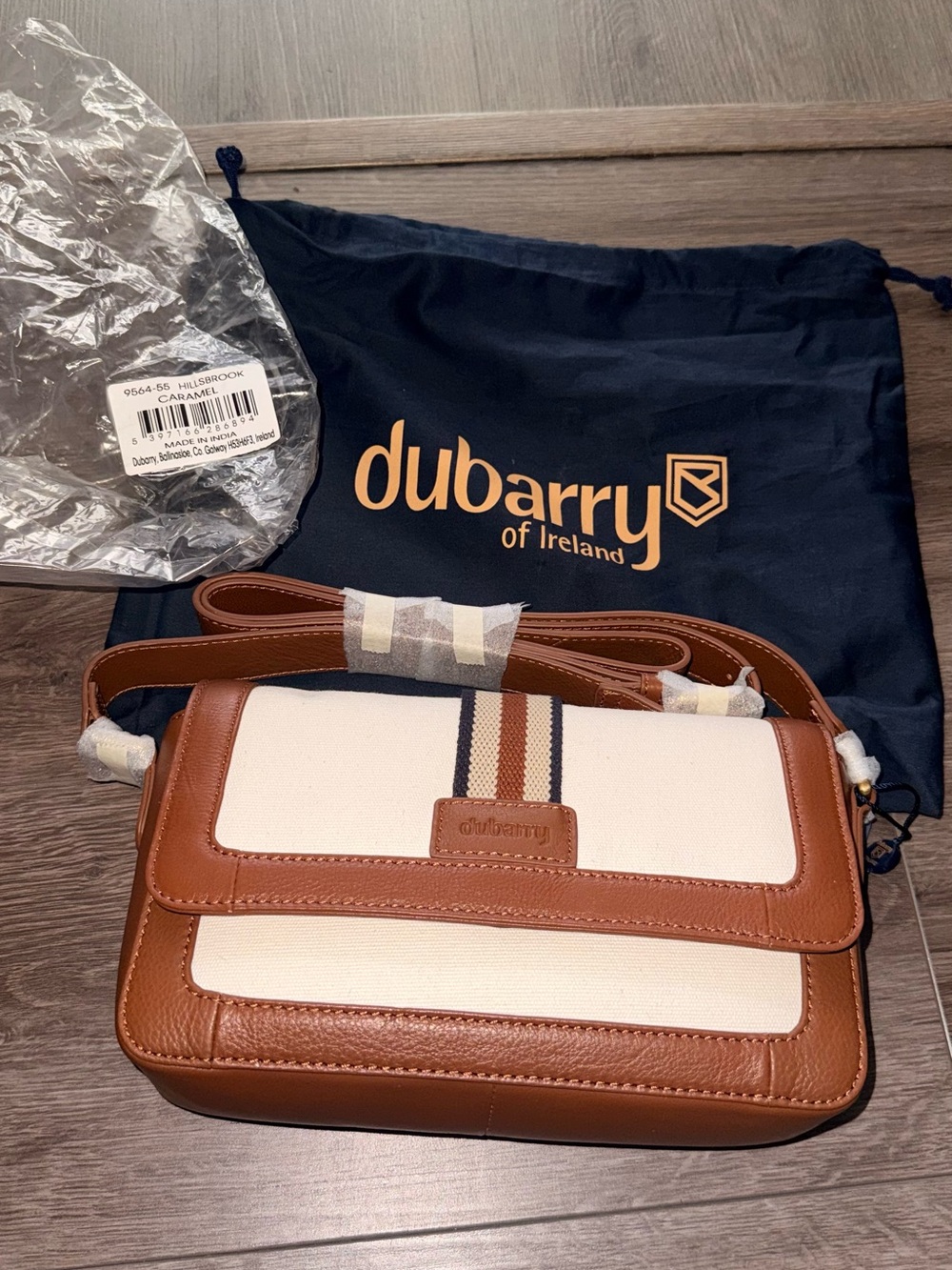 Dubarry of Ireland Hillsbroom Caramel & Cream Striped Crossbody Bag